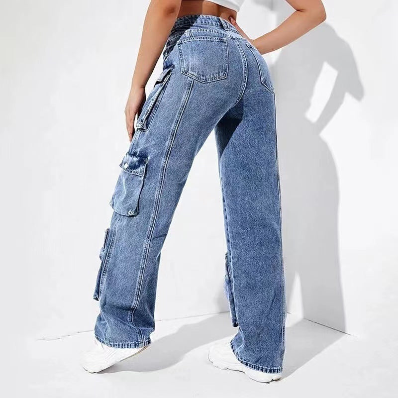 Loose Fit Cargo Denim Jeans with Spacious Pockets