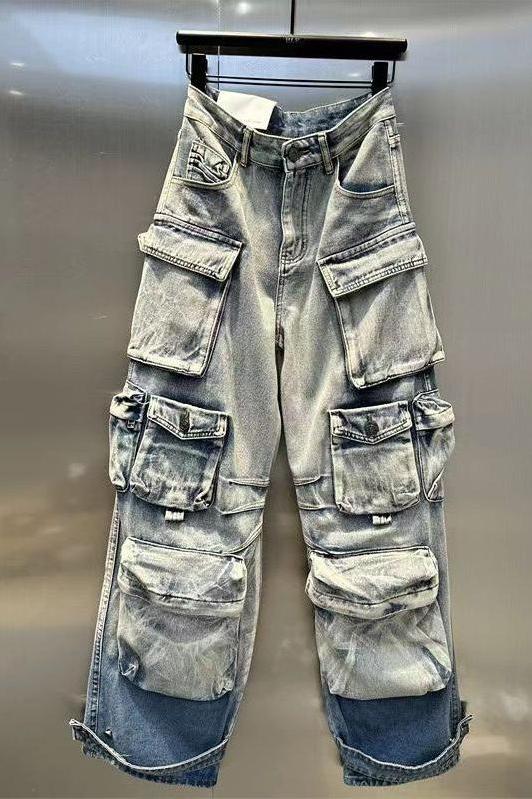 Washed Gradient Paratrooper Jeans for Casual Style