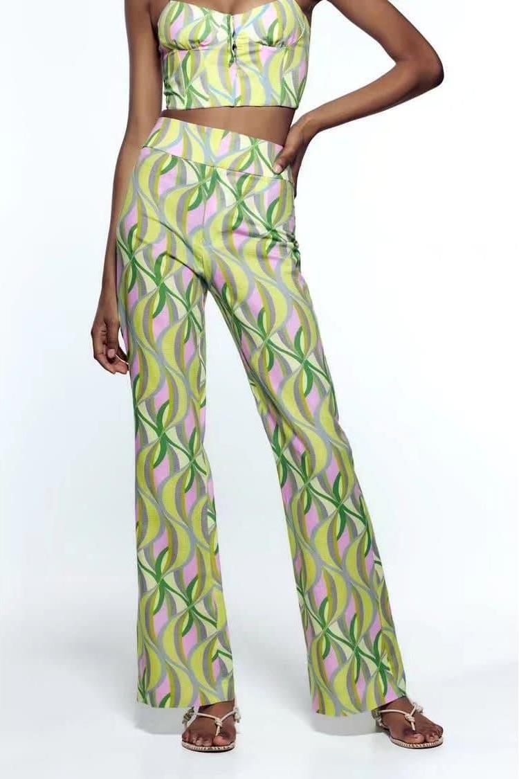 Printed Flared Trousers with Elasticated Waistband