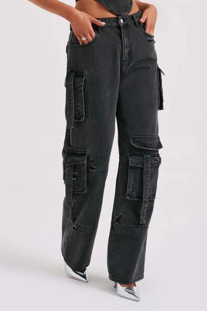 American Low-Waist Pocket Splicing Jeans