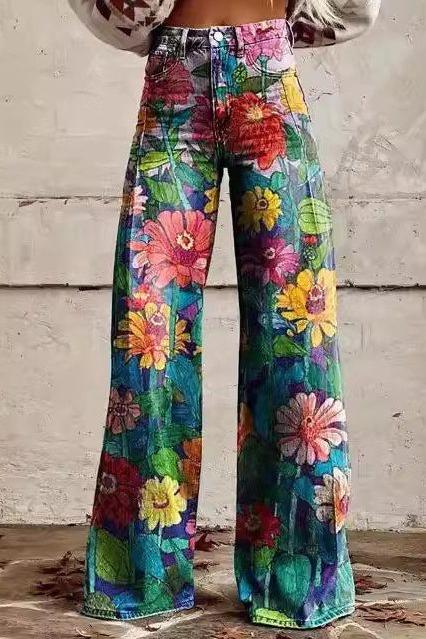 Skinny Colorful Flowered Loose Pants