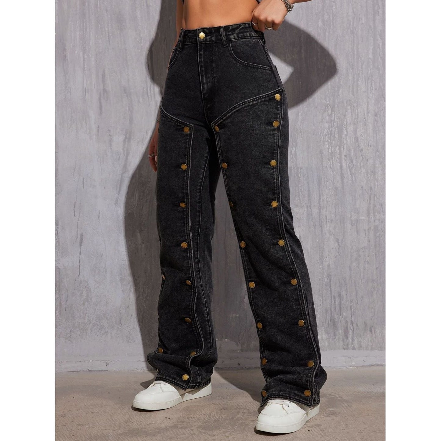 Hip Hop Detachable Multi-Button Straight Jeans