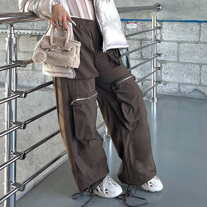 Street Loose Large Pocket Zipper Woven Pants