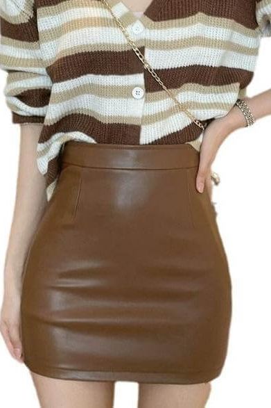 Hip-Wrapped PU Small Leather Skirt