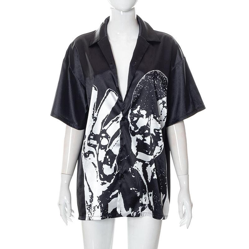 Black Printed Short Sleeve Shirt for Casual Style