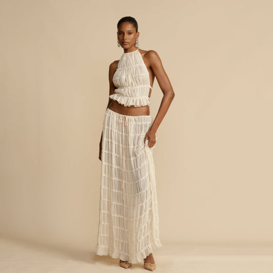 Pleated Two Piece Set with Halter Neckline