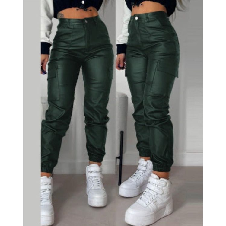 PU Street Style Cargo Pants with Functional Pockets