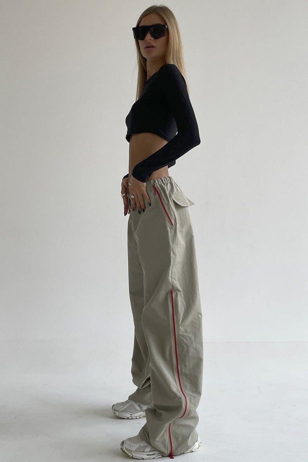 Urban Style Draped Wide-Leg Pants With Zipper