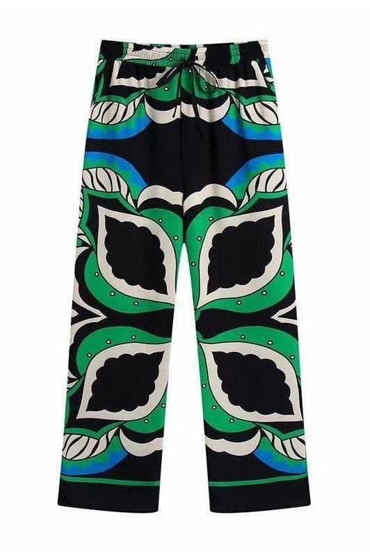 Bermuda Print Long Loose Pants with Elastic Waistband