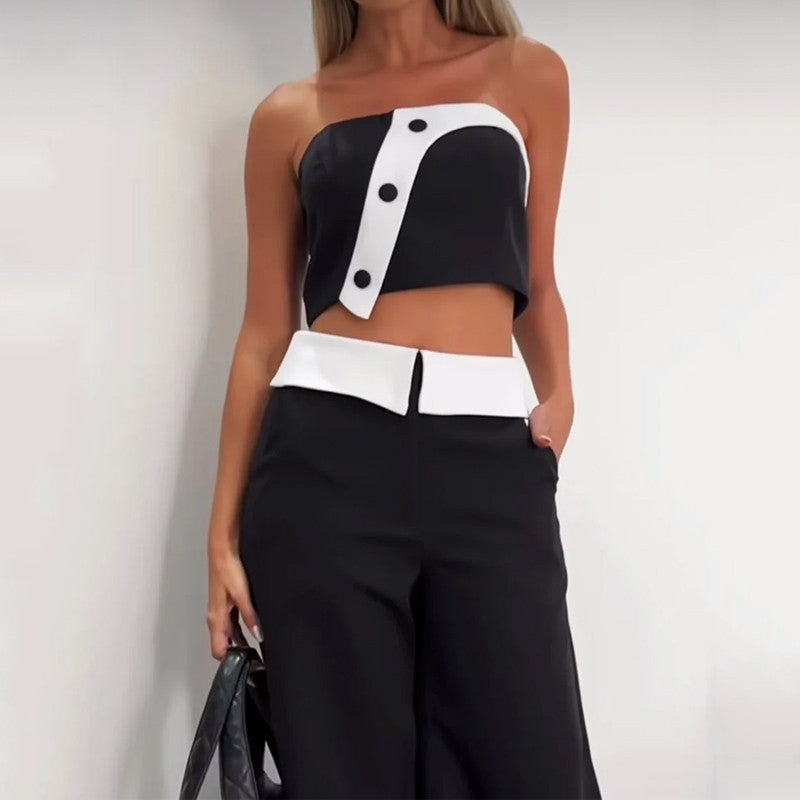 Vest High Waist Wide Leg Pants Suit Set