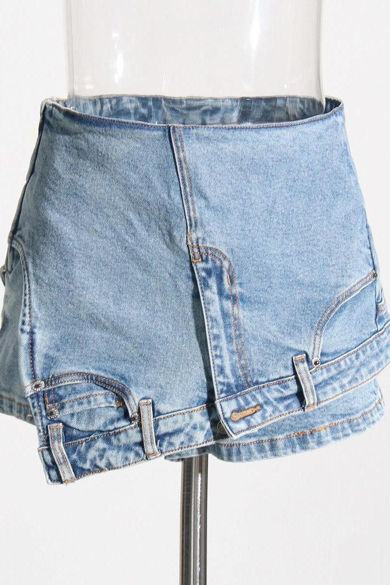 Denim Stitching Irregular Washed Skirt