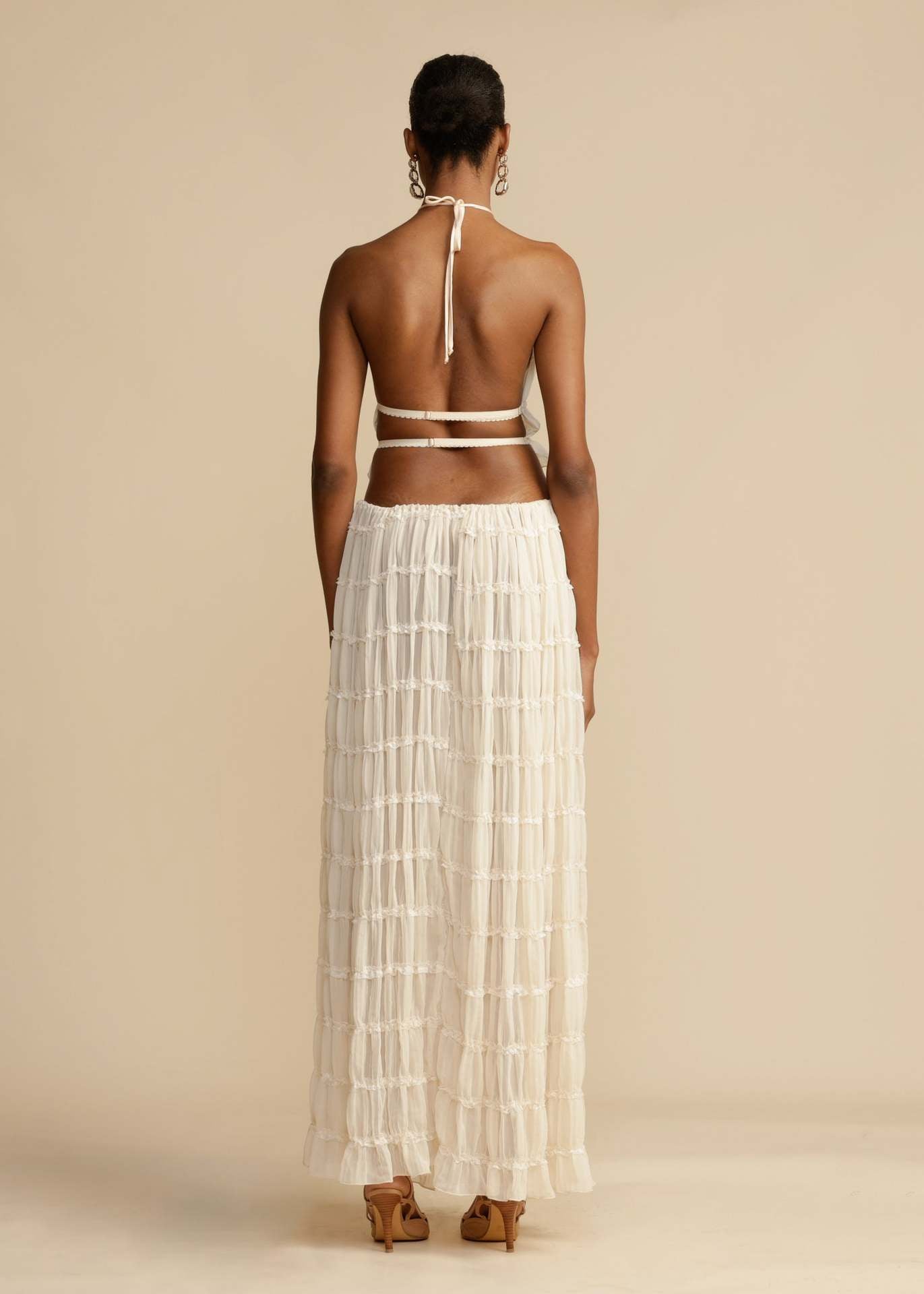 Pleated Two Piece Set with Halter Neckline