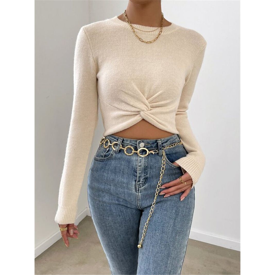 Slim Round Neck Knitted Sweater Top