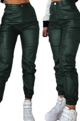 PU Street Style Cargo Pants with Functional Pockets