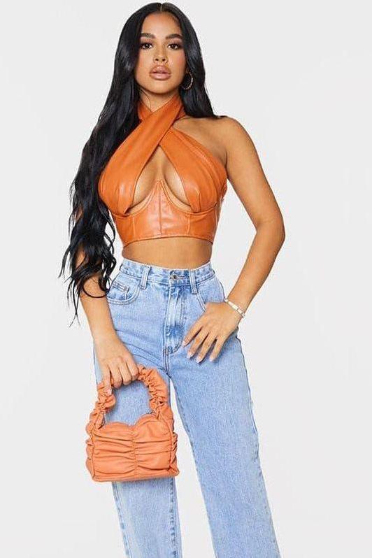 PU Leather Backless Sexy Top for Night Out