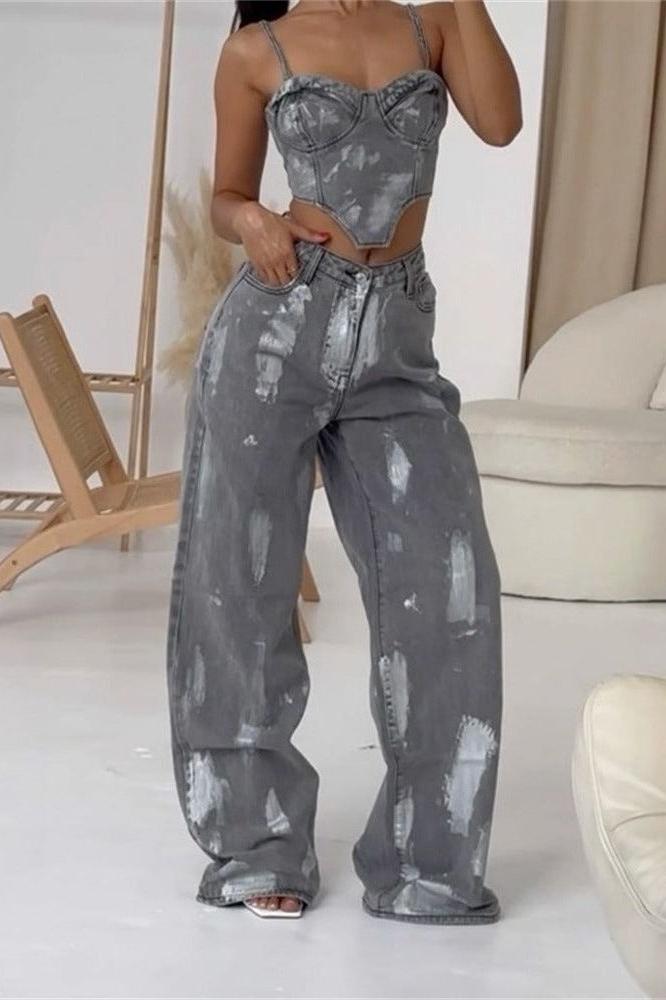 Retro Jeans Loose Straight Two Piece Set