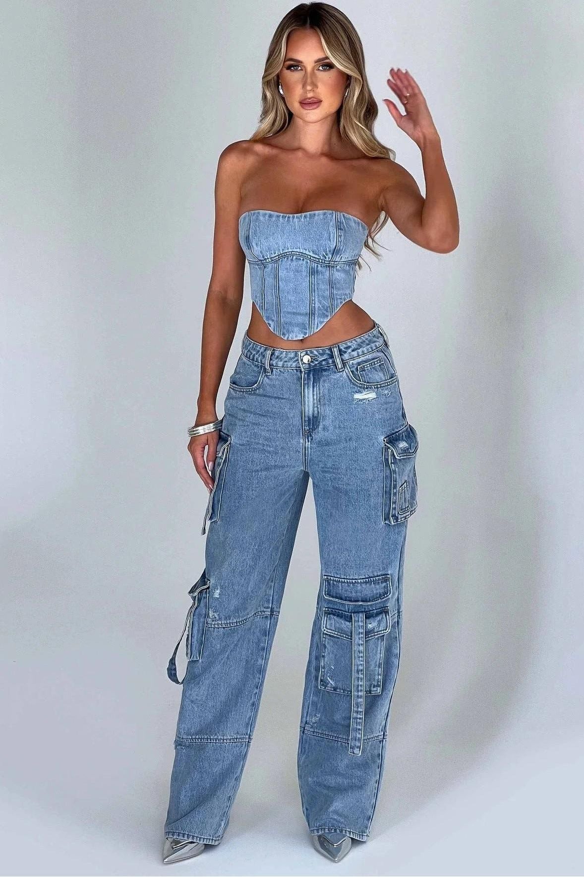 American Low-Waist Pocket Splicing Jeans