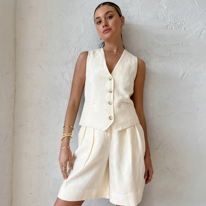 Linen Vest Set with Coordinating Trousers