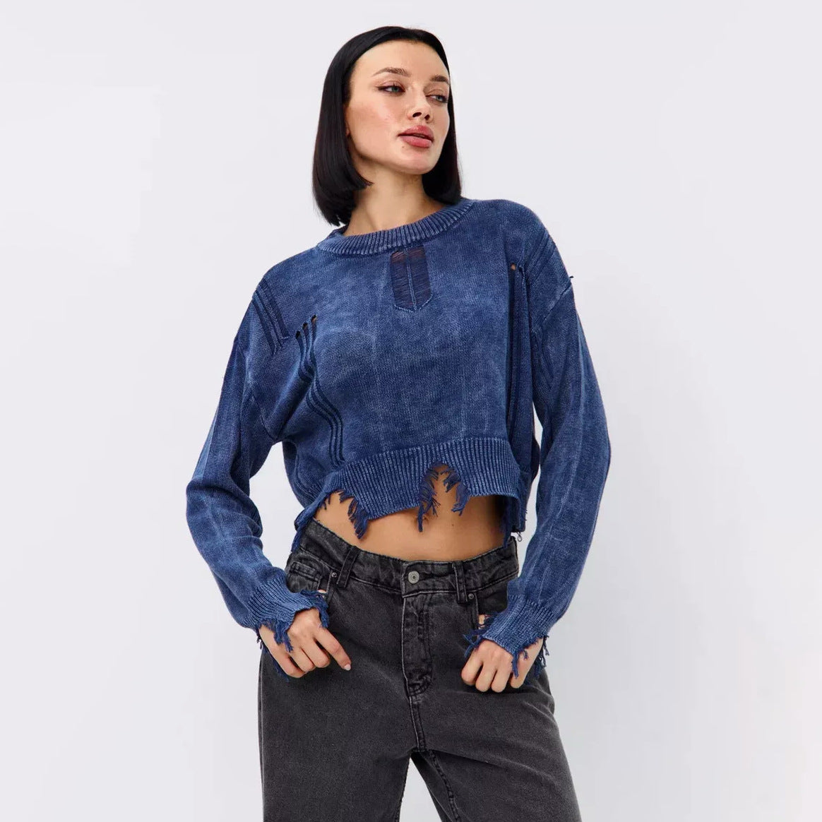 Round Neck Short Irregular Cut Sweater