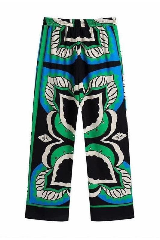 Bermuda Print Long Loose Pants with Elastic Waistband