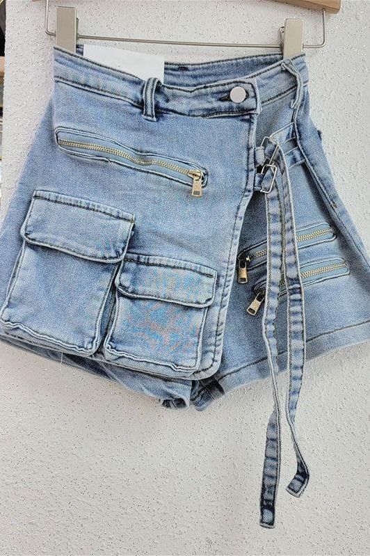 Irregular Multi-Pocket Denim Shorts for Trendy Style