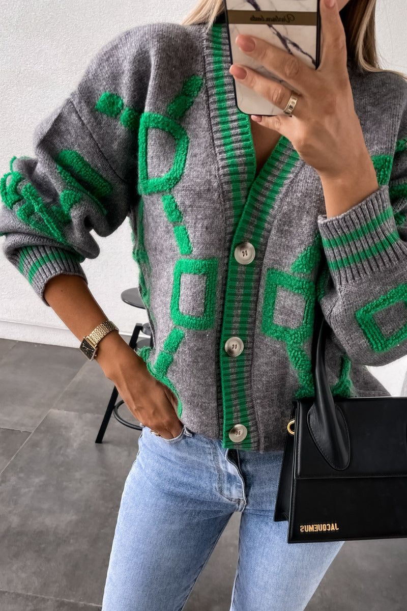 Embroidered V-Neck Loose Knitted Sweater Top