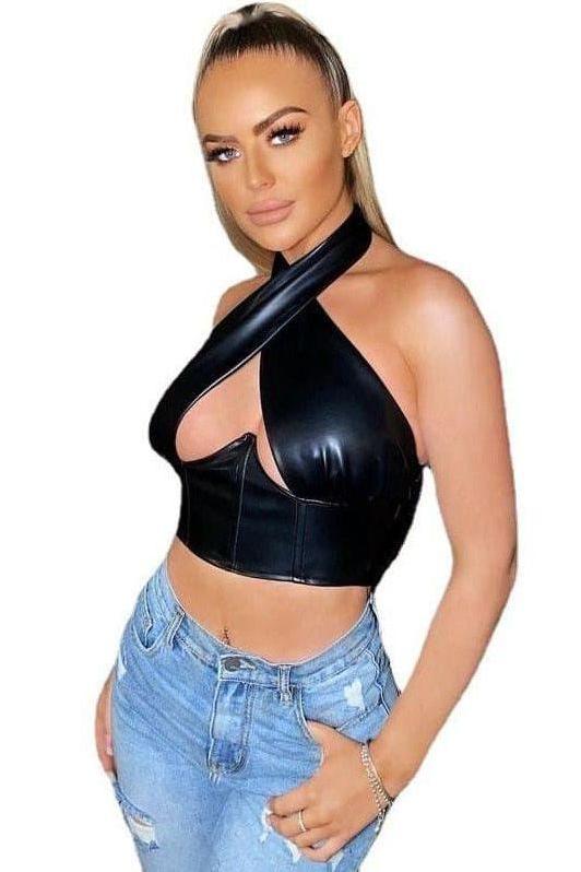 PU Leather Backless Sexy Top for Night Out