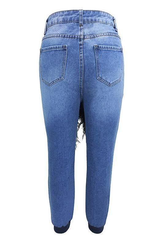 Ripped Lace-Up Threaded Denim Jeans