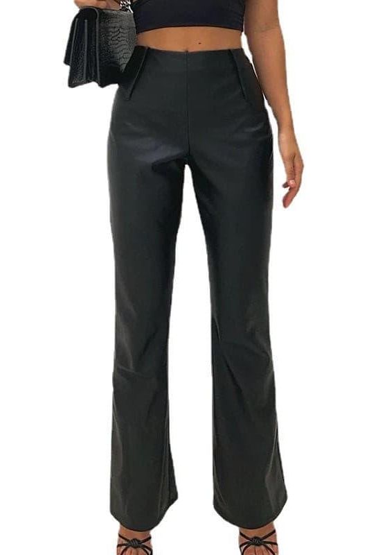 PU High Waist Flared Pants for Effortless Style