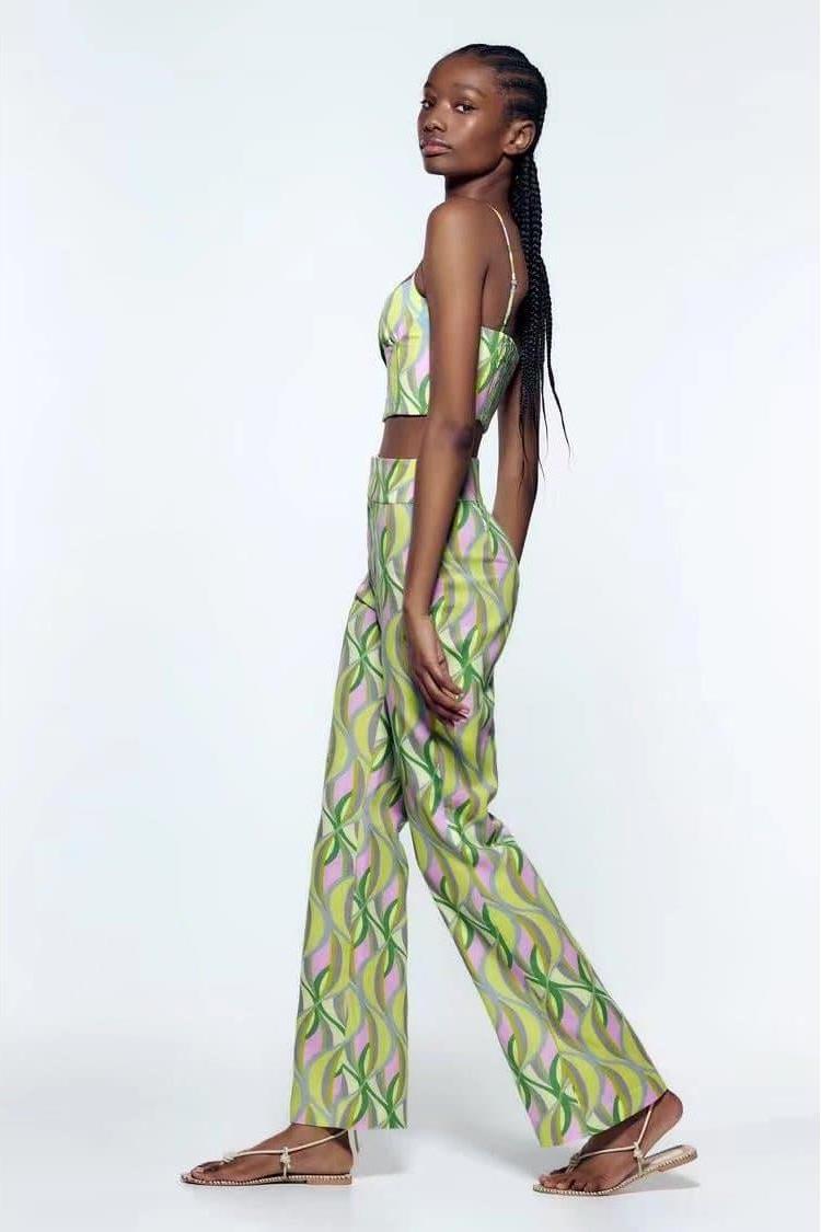 Printed Flared Trousers with Elasticated Waistband