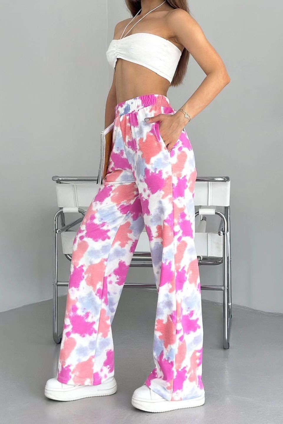 Tie-Dyed Loose High Waist Straight Pants