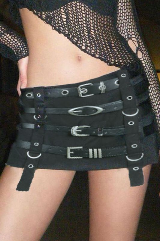 American Punk Style Belted Short Skirt