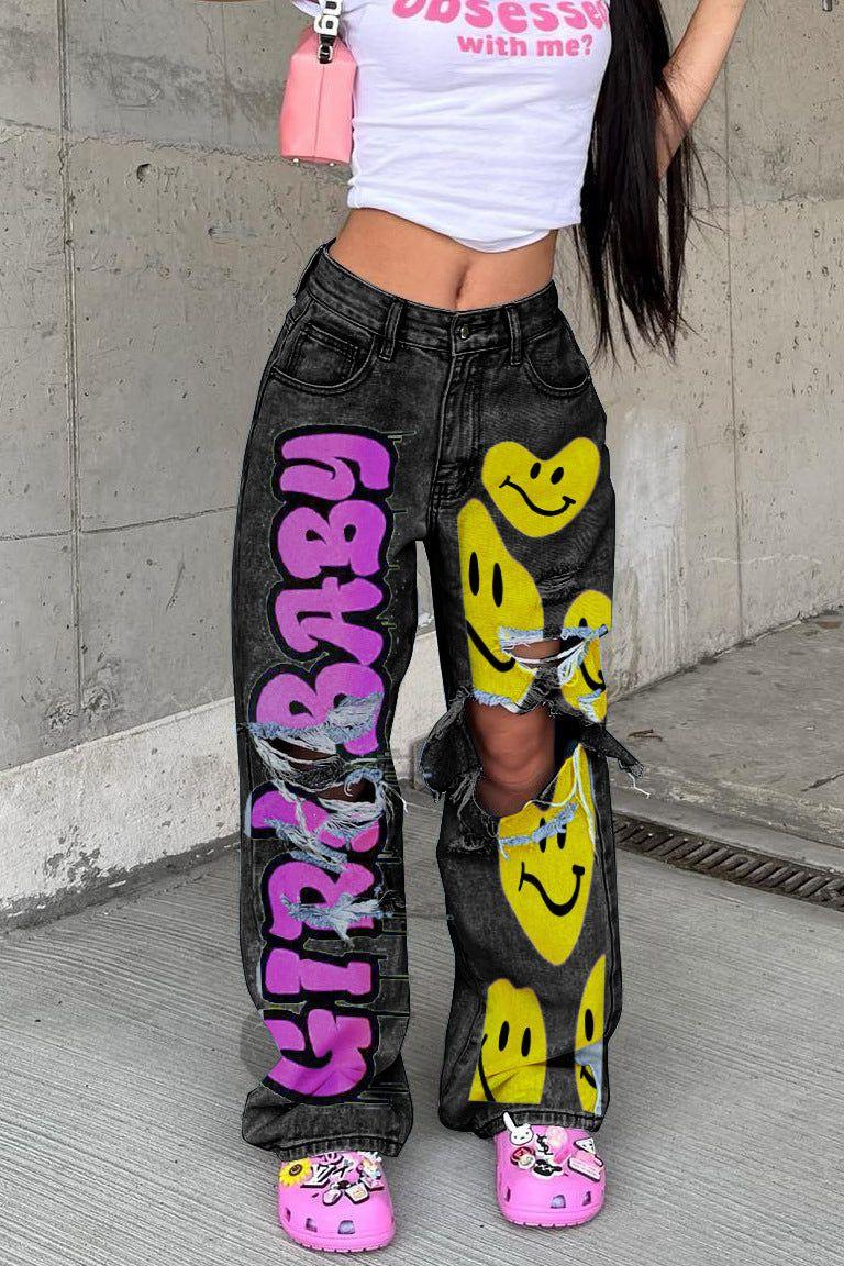 Denim Smilie High-Waist Hoco Pants