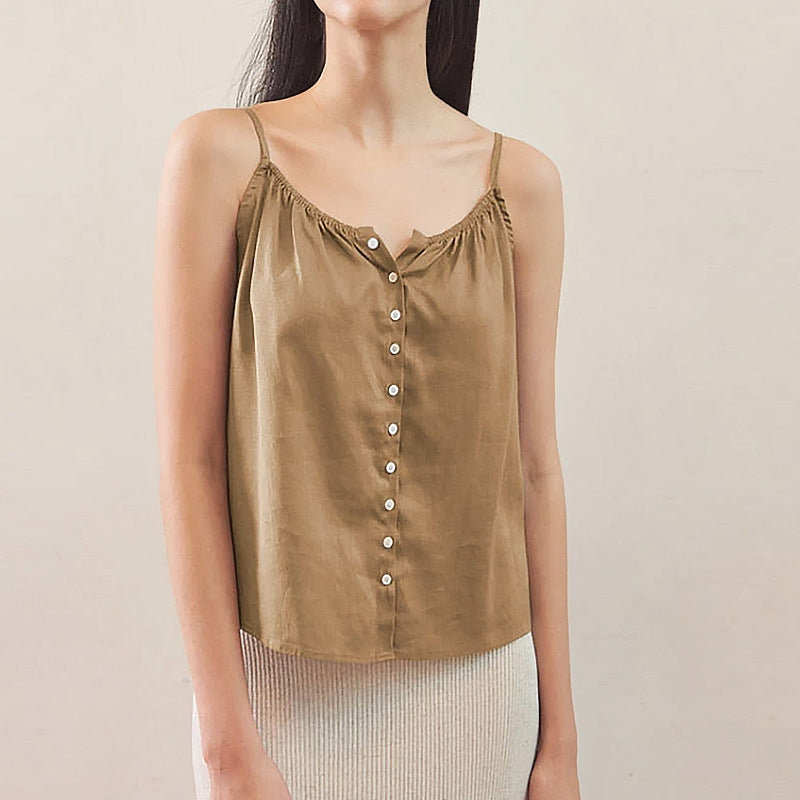 Elegant Linen Cami Top with V-Neckline