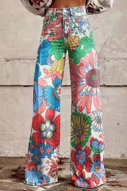 Skinny Colorful Flowered Loose Pants