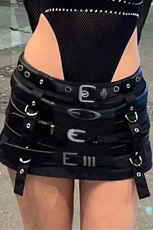 American Punk Style Belted Short Skirt