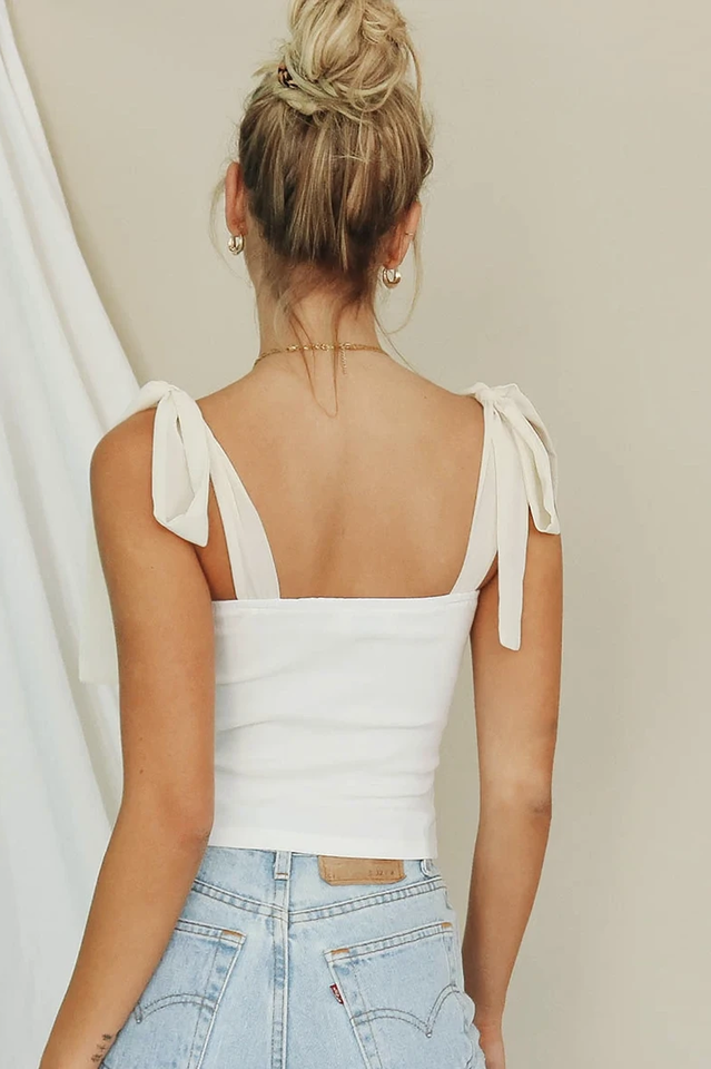 Lace Up White Tank Top - Canvas Cotton Style