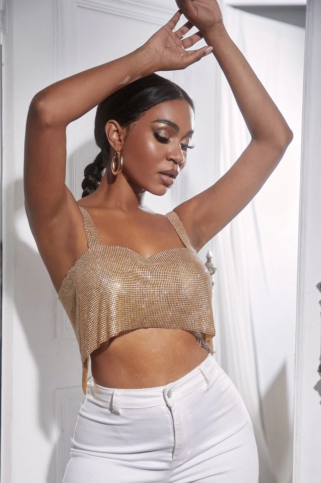 Rhinestone Metallic Crop Cami Top