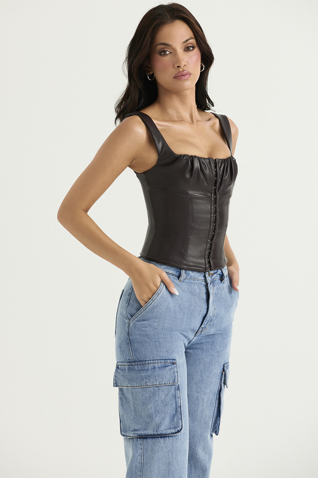 Bitter Chocolate Vegan Leather Corset