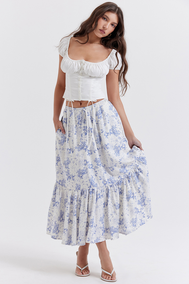 Aitana Blue Print Top and Midi Skirt Set