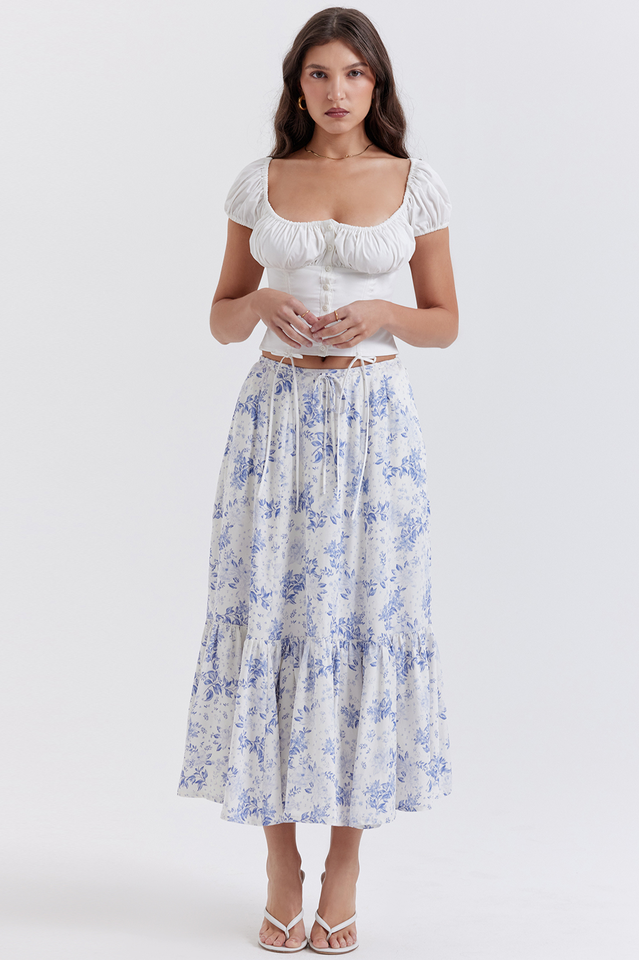 Aitana Blue Print Top and Midi Skirt Set