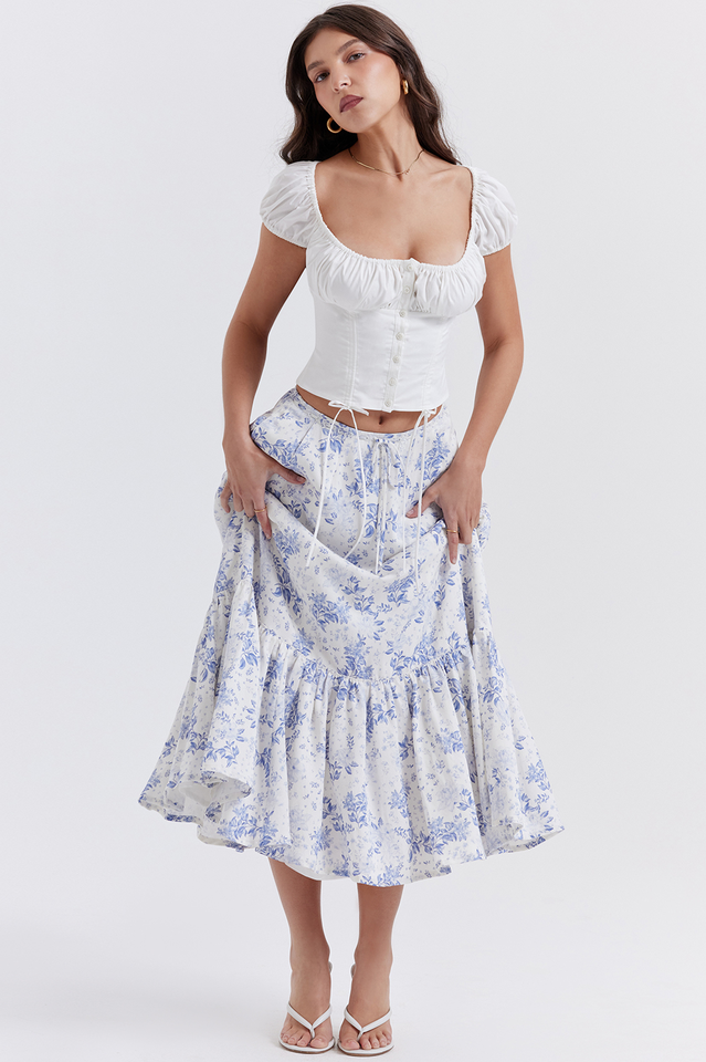 Aitana Blue Print Top and Midi Skirt Set