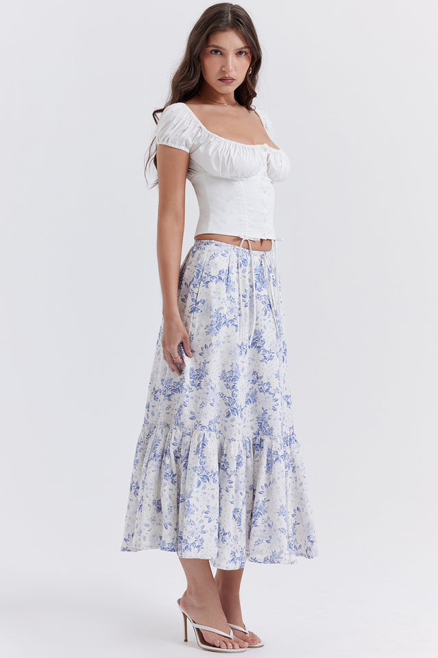 Aitana Blue Print Top and Midi Skirt Set