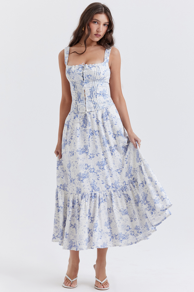 Aitana Blue Print Top and Midi Skirt Set