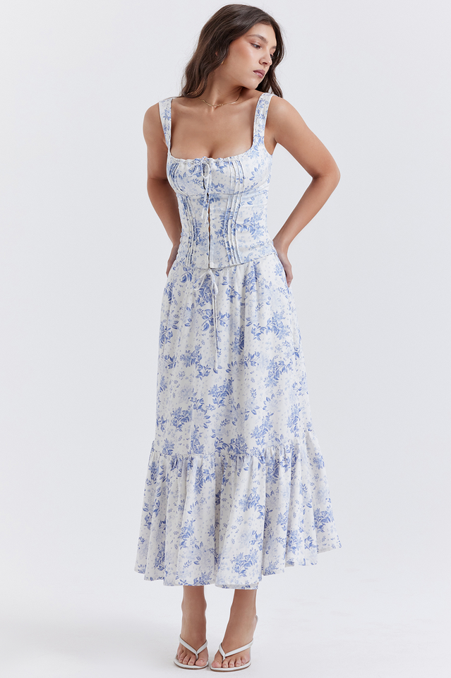 Aitana Blue Print Top and Midi Skirt Set