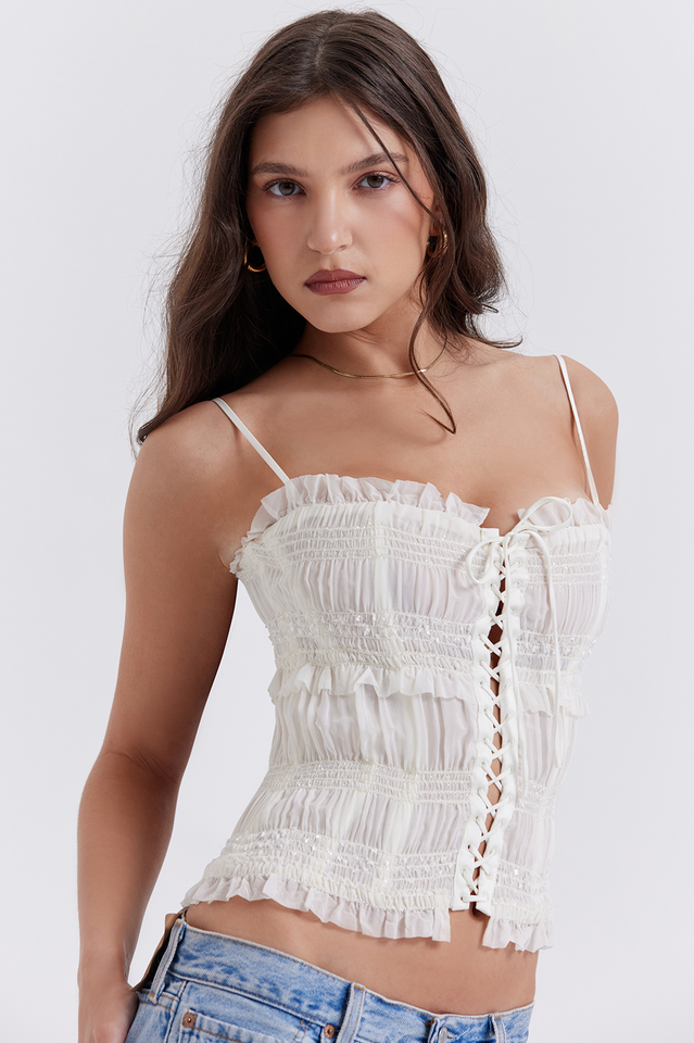 Ivory Sequin Pleat Corset Top