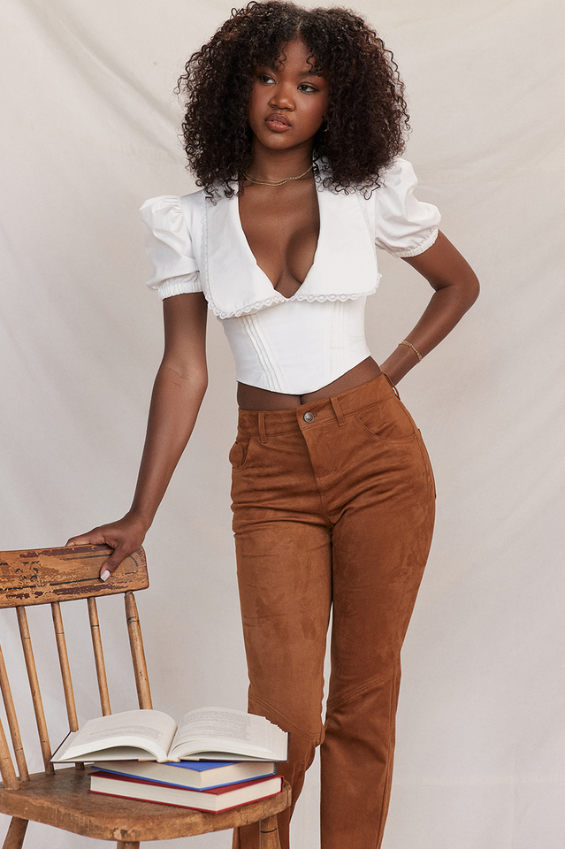 Augusta White Pin Tuck Top with Puff Sleeves