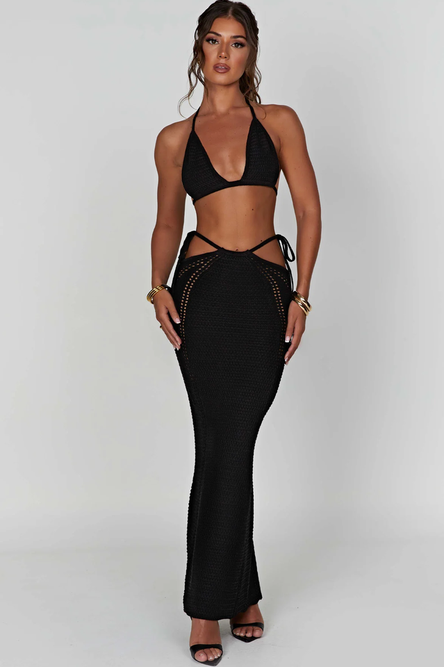 Jia Top and Maxi Skirt Set in Crochet Fabric