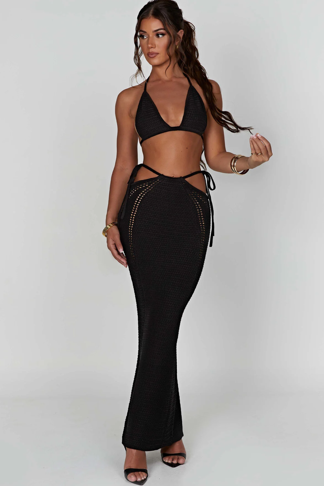 Jia Top and Maxi Skirt Set in Crochet Fabric