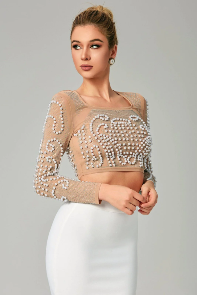 Pearl Embellished Mesh Bandage Set